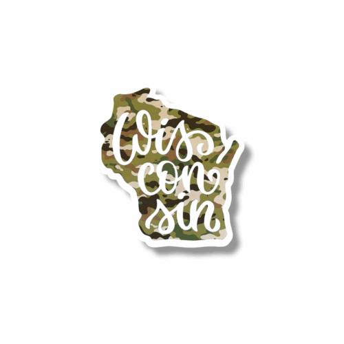 Camo Cursive Wisconsin Sticker